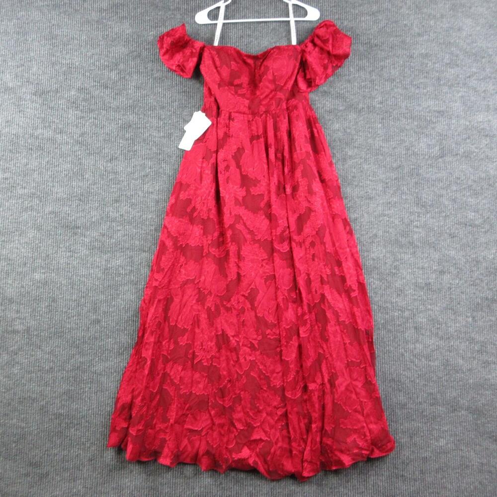 Azazie Dress Womens 10 Ruby Red Off The Shoulder Fit & Flare Maxi VICTORIA NWT